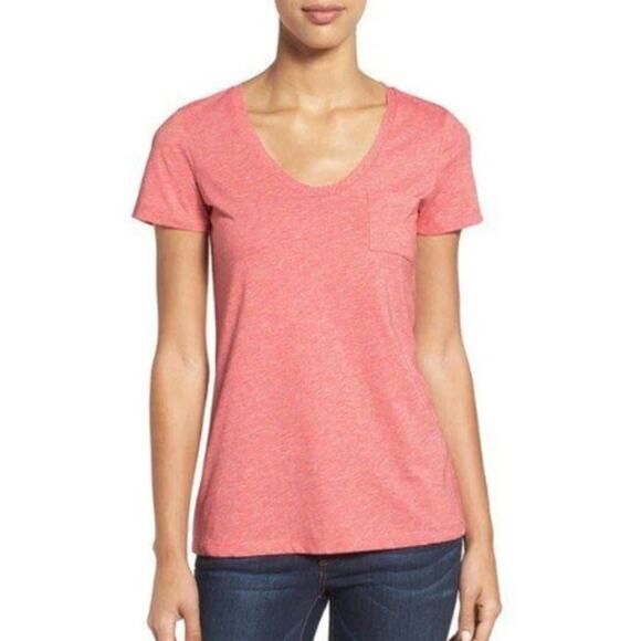 Caslon Slub Knit U-Neck Tee in Coral Apple Space Dye EUC Size Medium - Picture 1 of 4